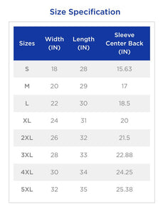 Size guide for t-shirts